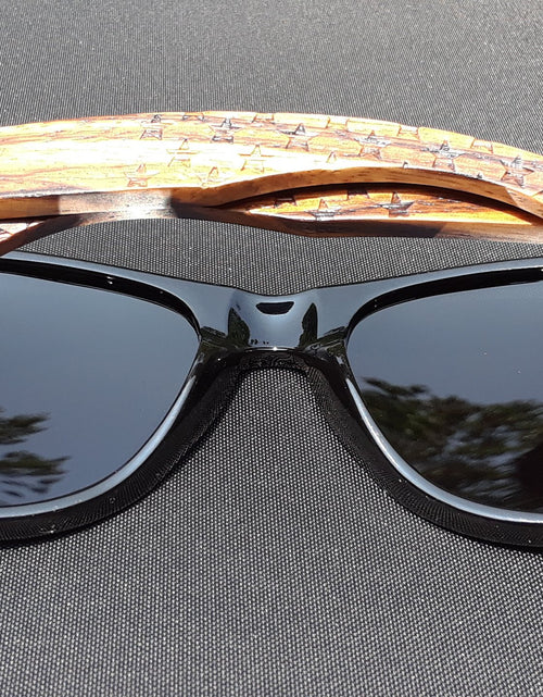 Load image into Gallery viewer, Zebrawood Sunglasses, Stars and Bars With Wooden Case, Polarized,
