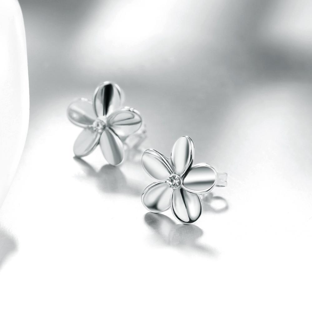 Crystal Flower Stud Earring in 18K White Gold Plated